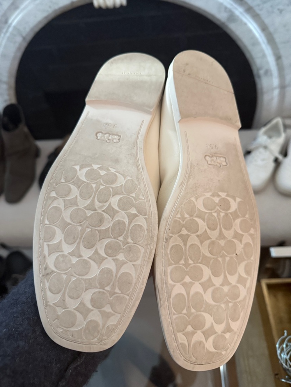Coach Cream Leather Square-Toe Ballet Flats - Picture 2 of 5